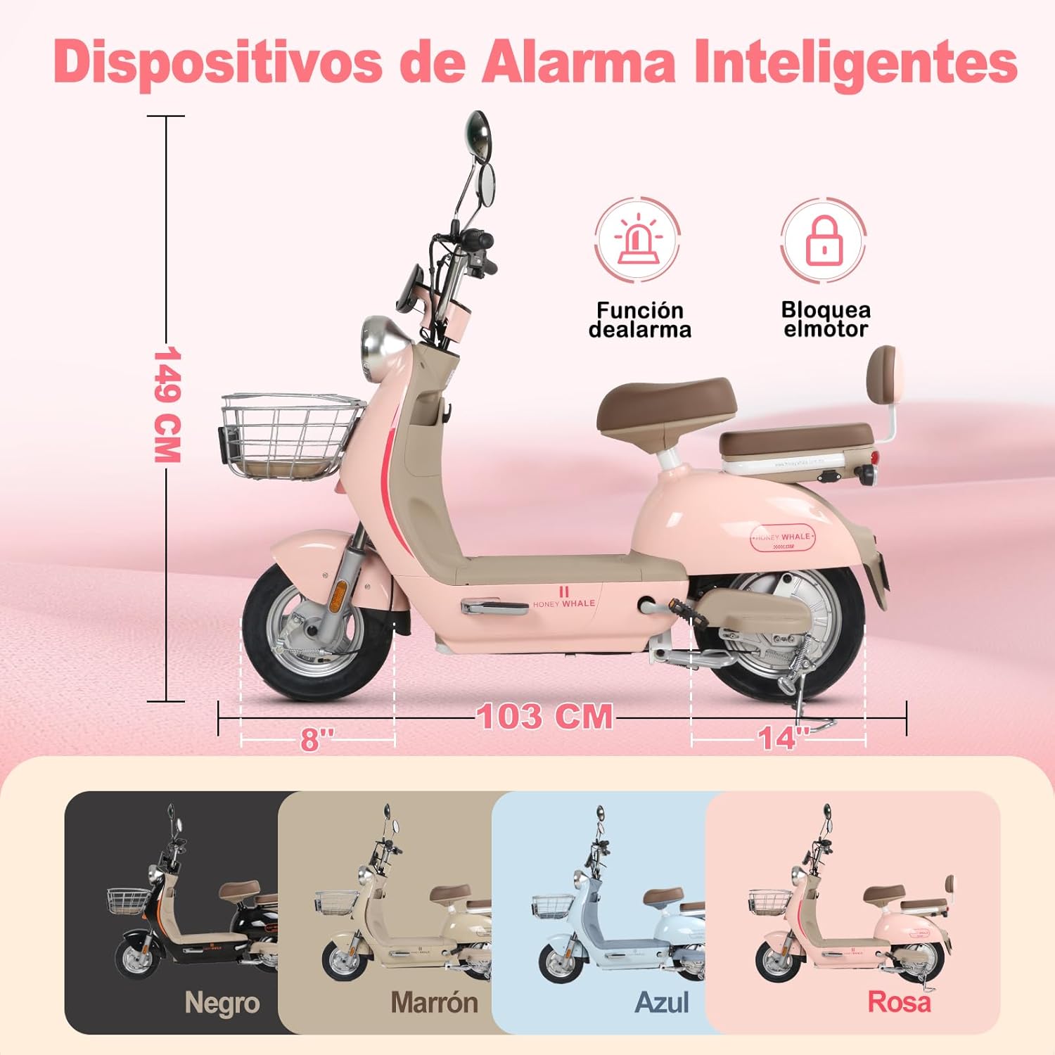 HONEYWHALE UNA Bicicleta Electrica para Adultos, Moto Electrica con Alarma, Potencia Motor MAX 800W, Velocidad MAX 45KM/H, Autonomía 60KM, Bateria 20AH de Gran Capacidad