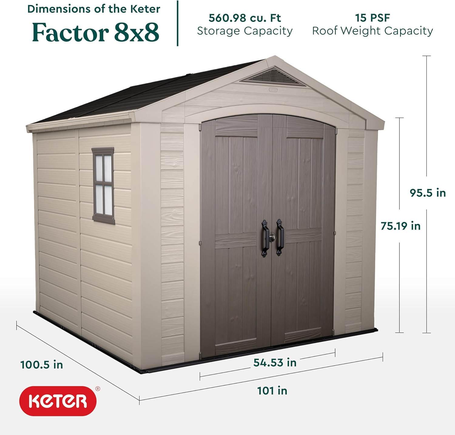 Keter Cobertizo de Almacenamiento para Jardin y Exteriores, Beige, Factor 8x11