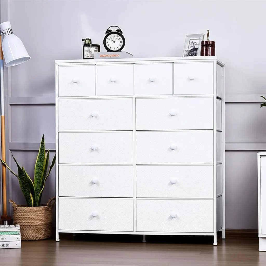 Comoda Cajonera Para Recamara 12 Cajones De Tela Color Blanco