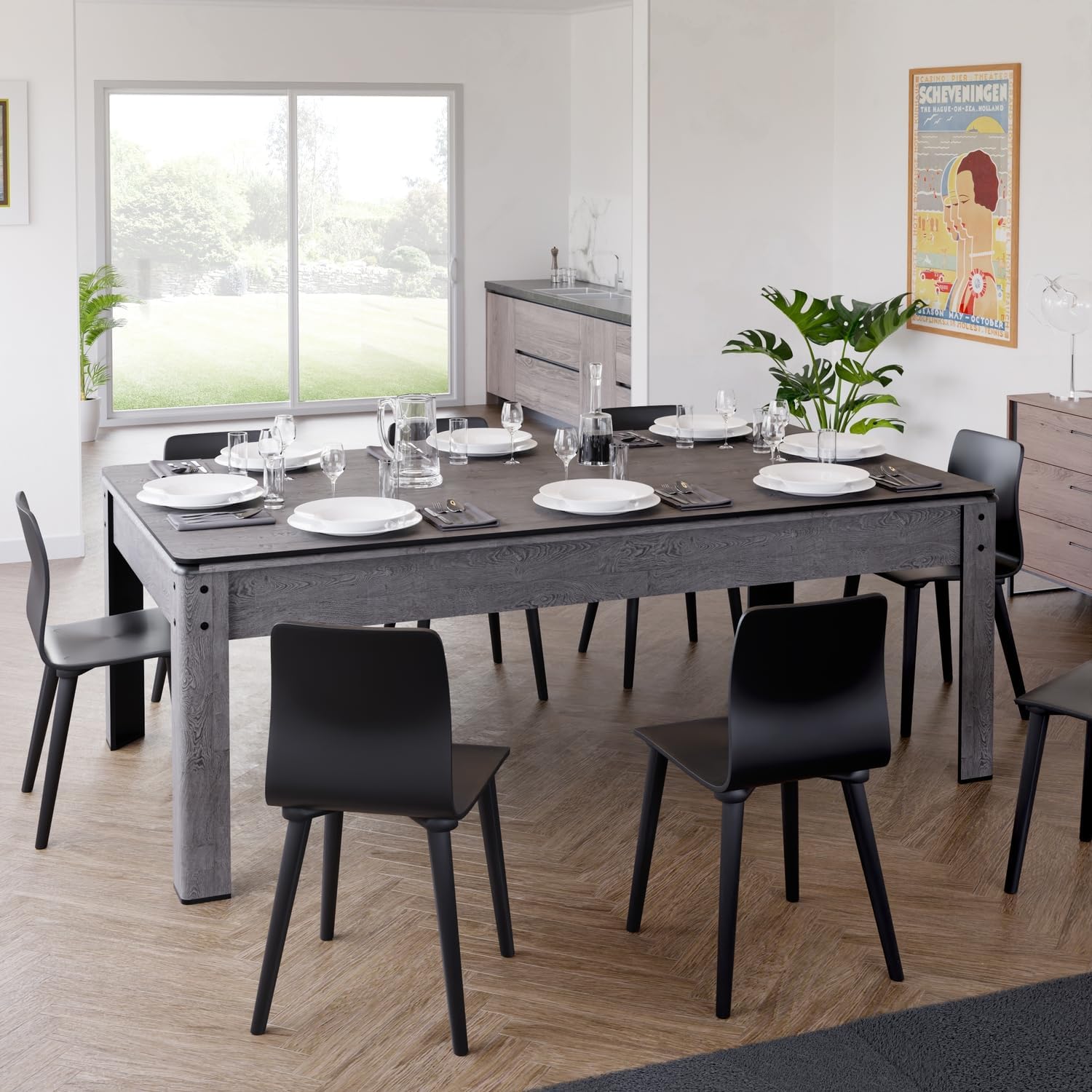 PLAY4FUN Mesa de Billar Convertible en Comedor | 2 en 1 Multifuncional | 226 x 126 x 80 cm | Tapete Verde con Retorno de Bolas | Accesorios Incluidos | Capacidad para 8 Personas | Color Gris