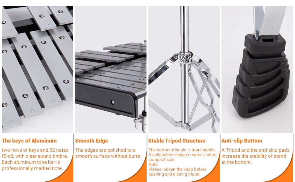 Kit profesional Glockenspiel de 32 notas con soporte ajustable