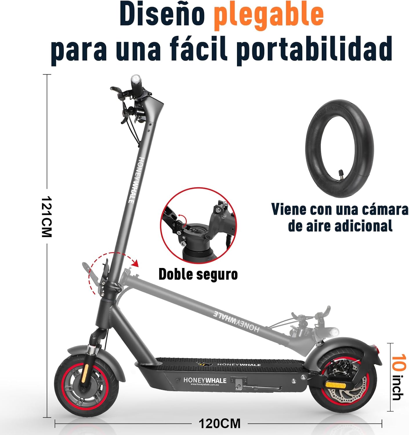 HONEYWHALE E9 MAXS Scooter Eléctrico Plegable para Adultos, Patin electrico con Motor de hasta 650W, Velocidad Máxima de 32KM/H, Autonomía Máxima 40KM, Batería (36V, 15AH)