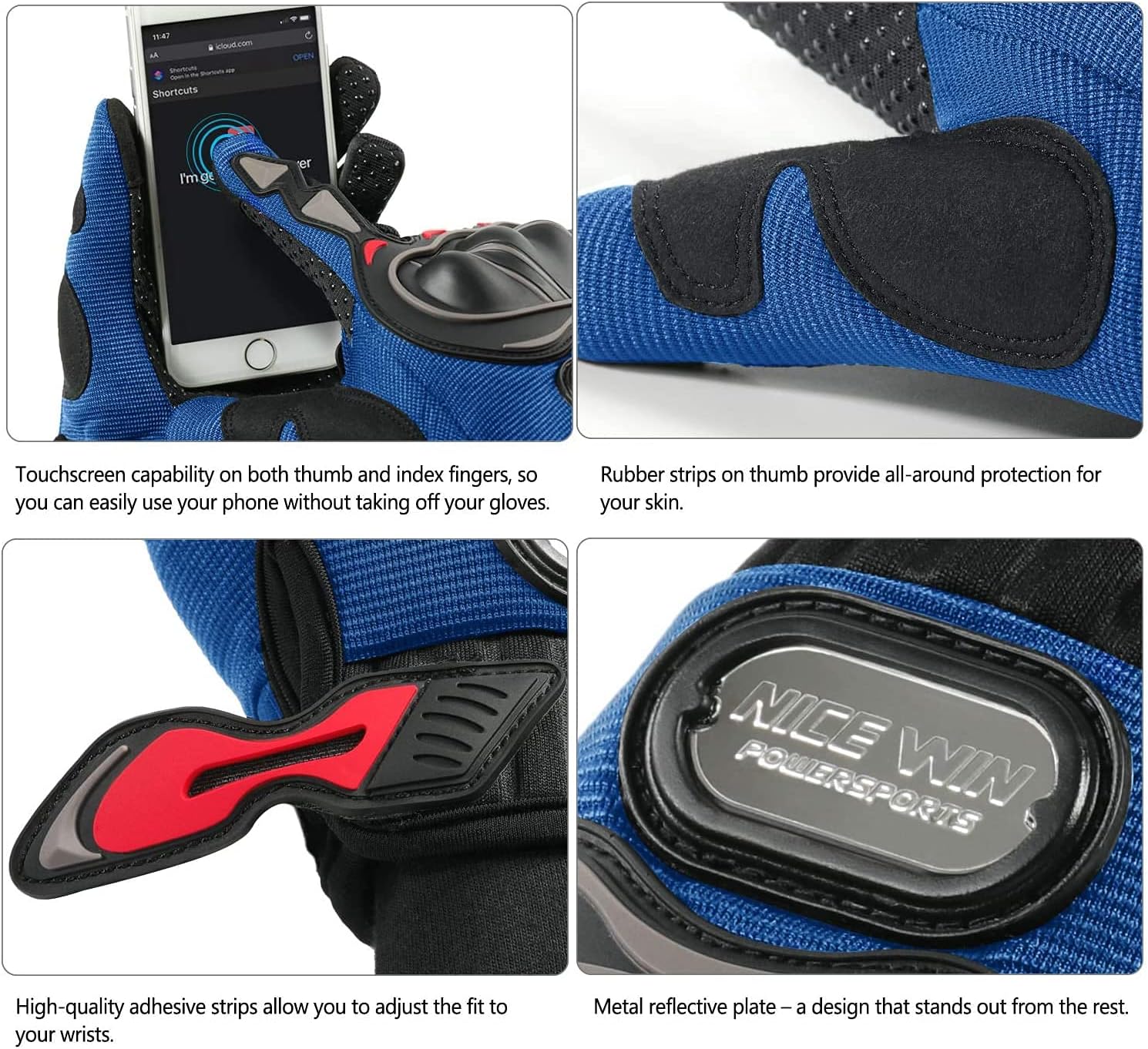 NICEWIN Guantes de motocicleta para hombres y mujeres, Guantes de moto de cross de montaña de verano con pantalla táctil, Guantes de todoterreno con dedos completos Carreras de carretera, Ciclismo, Escalada Motocross