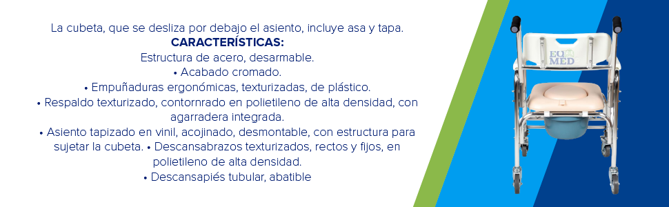 Silla C&oacute;modo para Ba&ntilde;o y de Traslado 3 En 1 Multiusos con Llantas