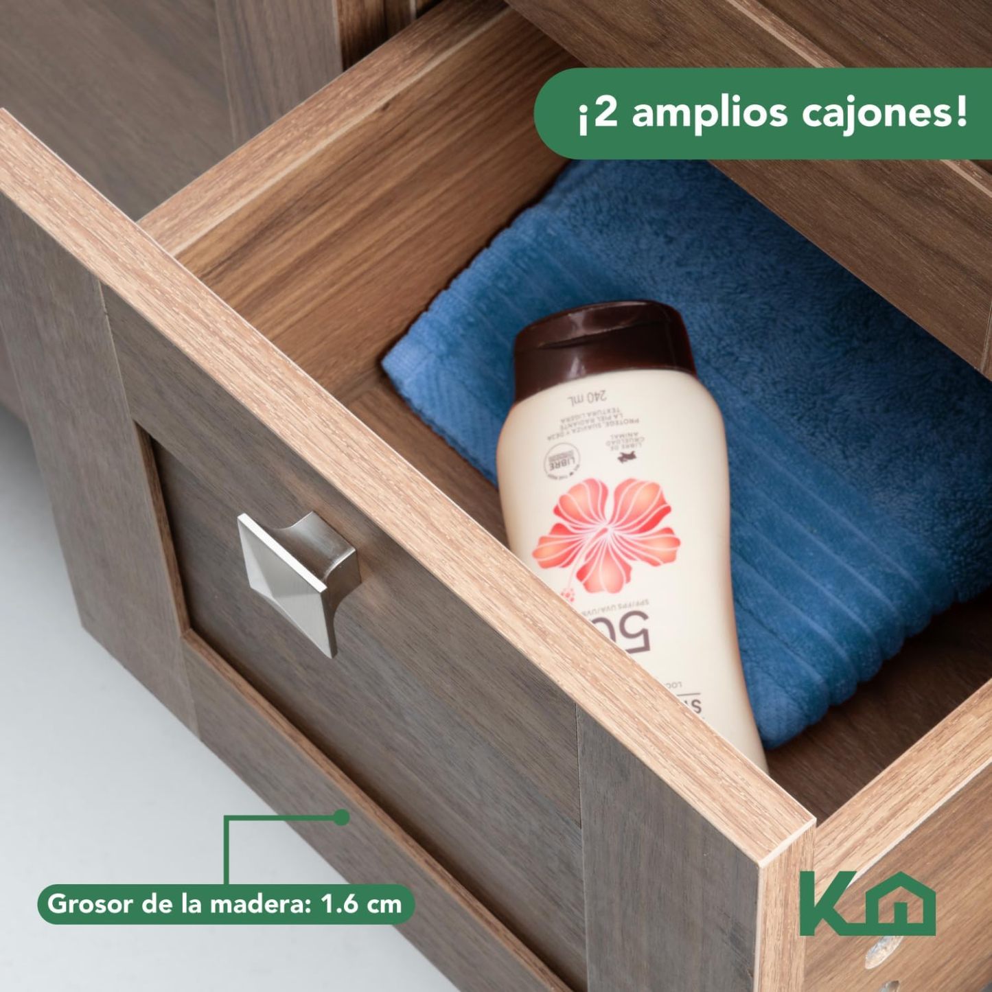 Kingshouse | Gabinete para Baño con Ovalín y Monomando – Mueble de Baño Lavamanos con 2 Cajones – Lavabo – Gabiente Organizador - Color Gris Mate – Fibra de Madera MDF – Lavamanos De Cerámica