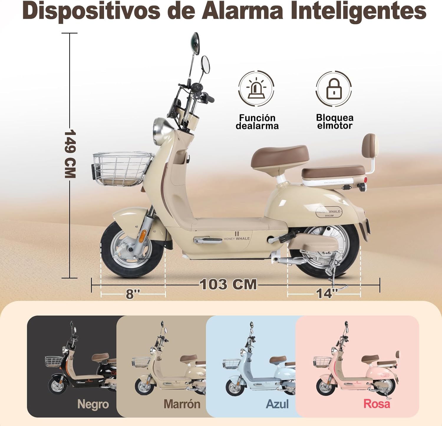 HONEYWHALE UNA Bicicleta Electrica para Adultos, Moto Electrica con Alarma, Potencia Motor MAX 800W, Velocidad MAX 45KM/H, Autonomía 60KM, Bateria 20AH de Gran Capacidad