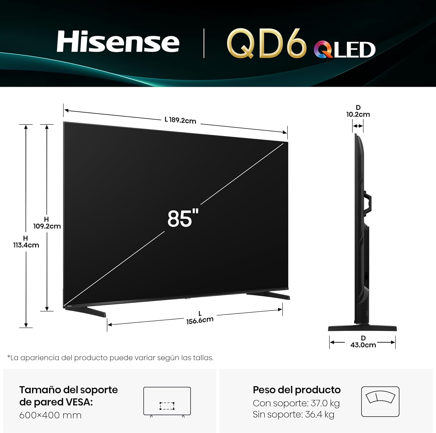 Hisense Television QD6QFM (Modelo 2025) Pantalla 43 Pulgadas,QLED Smart Fire TV UHD 4K,Control Remoto por Voz con Alexa,Escalado AI a 4K,Dolby Vision Atmos, Modo de Juego Plus