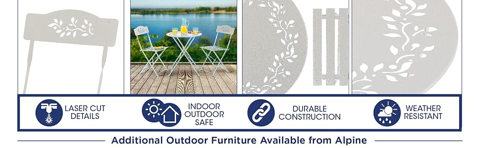 msy100a-wt, muebles de exterior, muebles, juego de bistro, sillas, mesa, alpine, alpine corporation