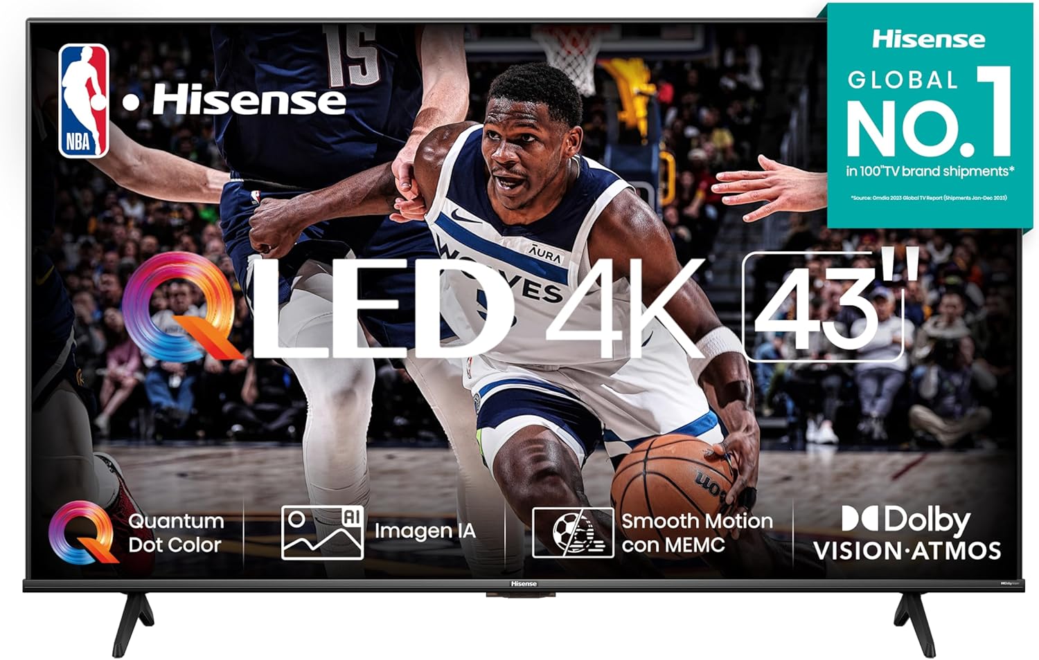 Hisense Pantalla QLED de 43" 43QD6N Google TV Works with Alexa 2024