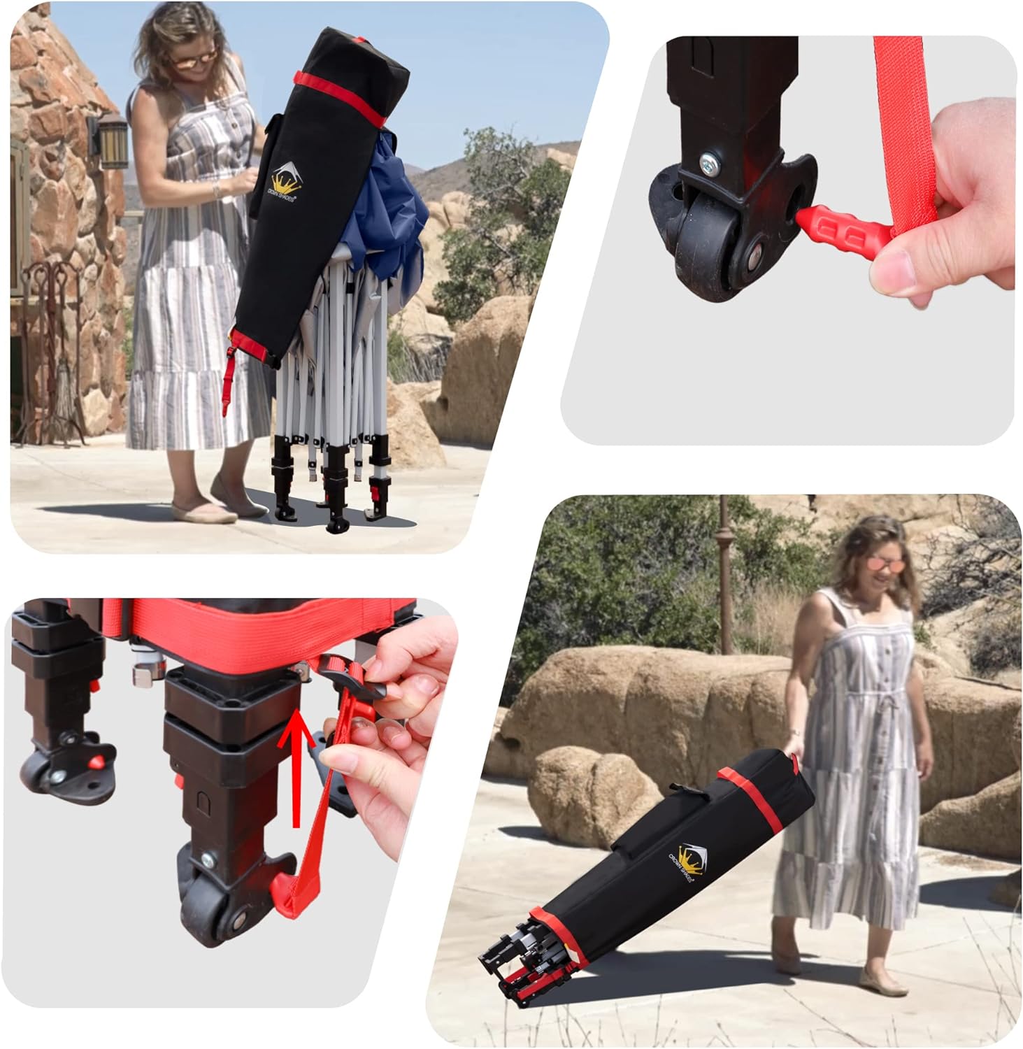 CROWN SHADES - Toldo desplegable de 3.60 x 3.60 metros, toldo patentado de un empuje con bolsa de transporte con ruedas, 8 estacas y 4 cuerdas, negro