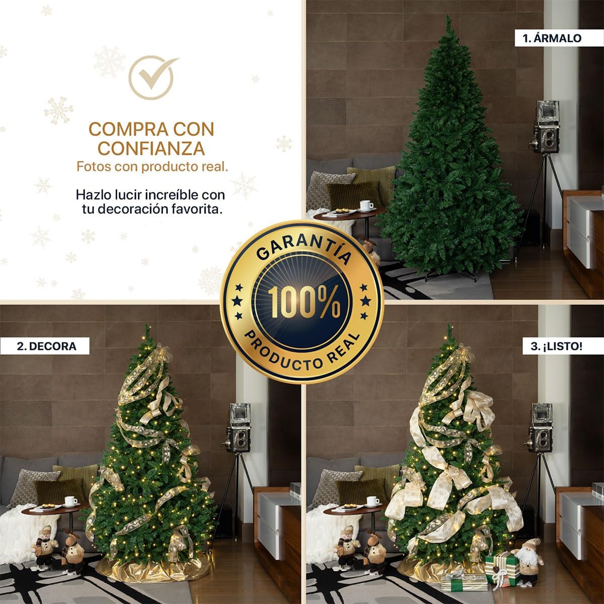 ESQUIMAL Árbol de Navidad Frondoso Pino Navideño Plegable, Cedro del Himalaya (Verde, 2.2 m)