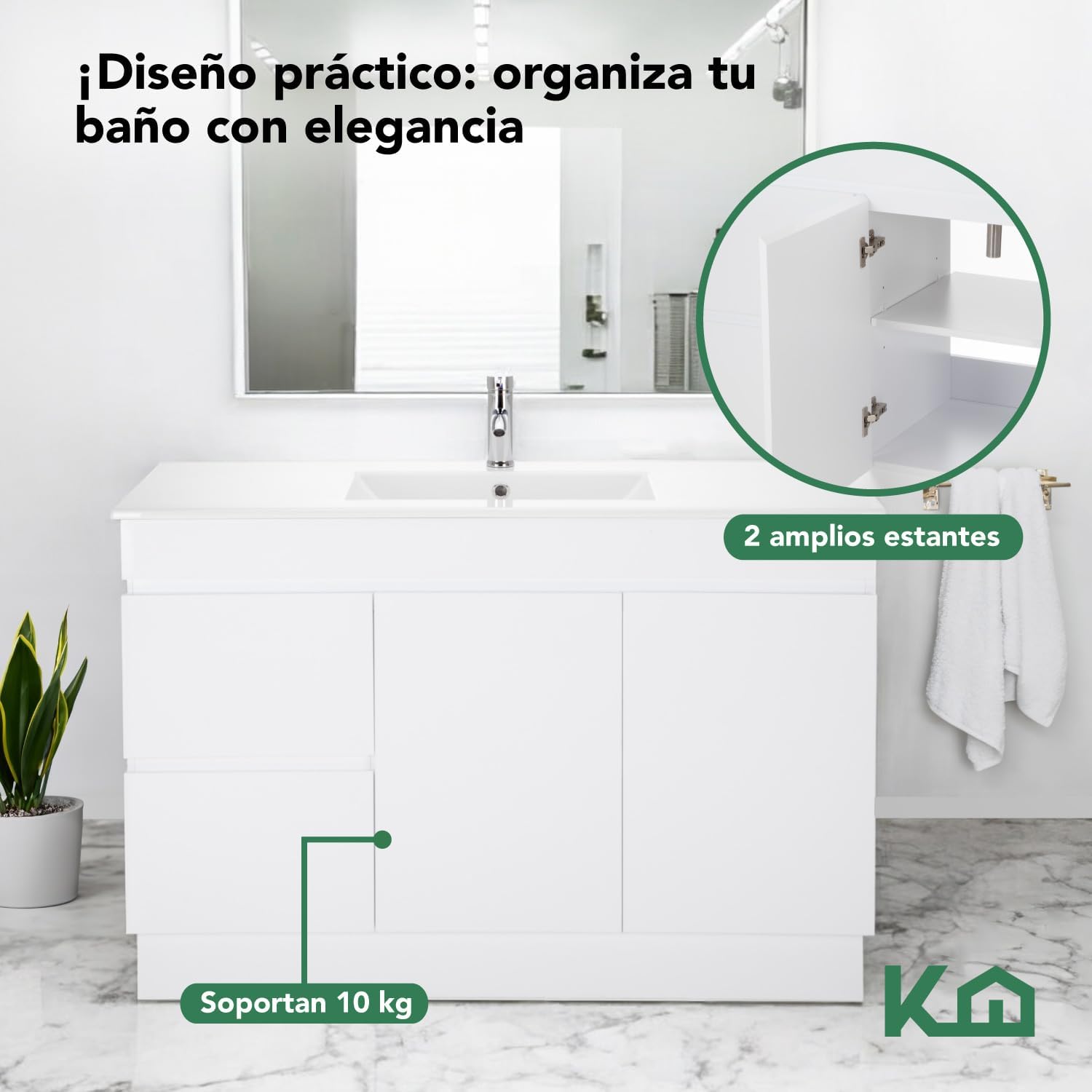 Kingshouse | Gabinete para Baño con Ovalín y Monomando – Mueble de Baño Lavamanos con 2 Cajones – Lavabo – Gabiente Organizador - Color Gris Mate – Fibra de Madera MDF – Lavamanos De Cerámica
