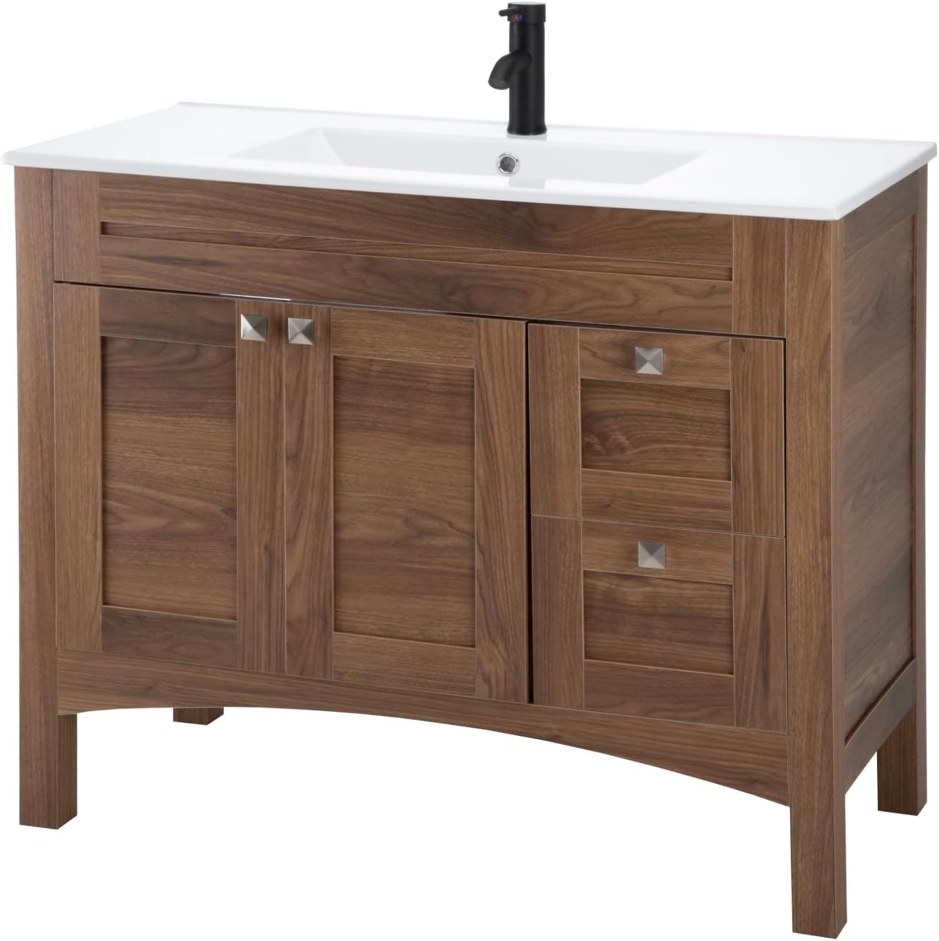 Kingshouse | Gabinete para Baño con Ovalín y Monomando – Mueble de Baño Lavamanos con 2 Cajones – Lavabo – Gabiente Organizador - Color Gris Mate – Fibra de Madera MDF – Lavamanos De Cerámica
