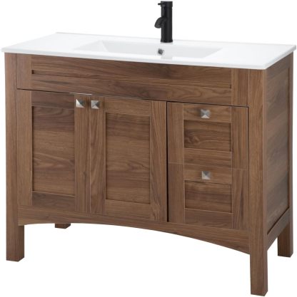 Kingshouse | Gabinete para Baño con Ovalín y Monomando – Mueble de Baño Lavamanos con 2 Cajones – Lavabo – Gabiente Organizador - Color Gris Mate – Fibra de Madera MDF – Lavamanos De Cerámica