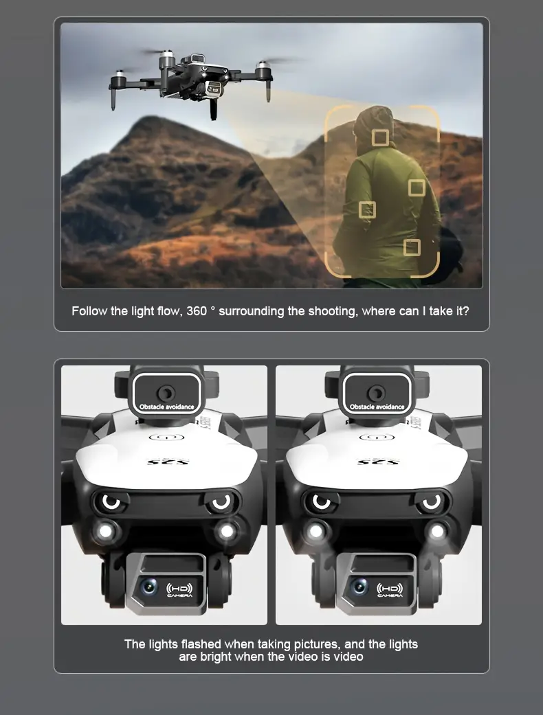 Dron de larga duraci&oacute;n S2S, bater&iacute;as duales, con c&aacute;mara dual, WiFi FPV, cuadric&oacute;ptero plegable dual, mantenedor  ,     del vuelo con  , control remoto o tel&eacute;fono m&oacute;vil, operaci&oacute;n dual, regalo para hombres principiantes, veh&iacute;culo a&eacute;reo no tripulado econ&oacute;mico para exteriores. detalles 11