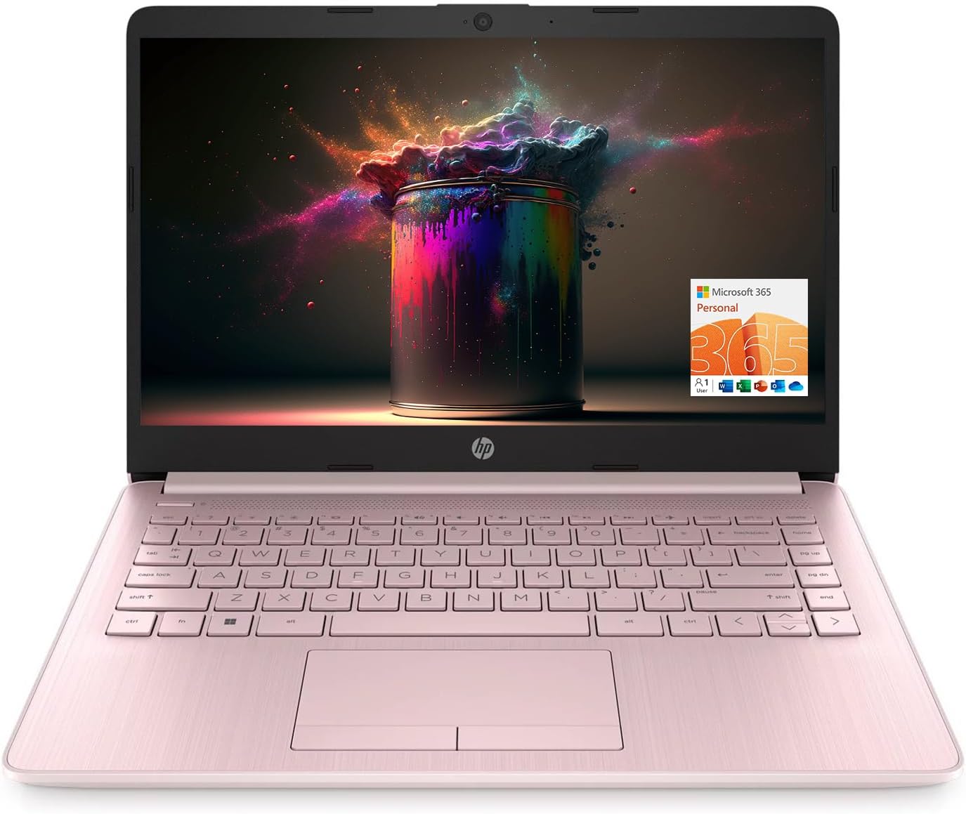 HP - Laptop (incluye 1 año Microsoft 365), pantalla HD de 14 pulgadas, 16 GB de RAM, 64 GB eMMC, Intel Quad-Core N4120, estudiantes y negocios, cámara web, HDMI, Wi-Fi, RJ-45, Windows 11 Home, rosa