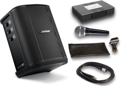 Bose S1 Pro - Sistema de bocinas Bluetooth con batería, micrófono Shure PGA48, Cable de Audio XLR de 4.6 Metros (6 artículos)