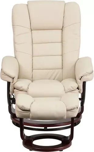 Sillón Reclinable Y Otomano De Cuero Beige Flash
