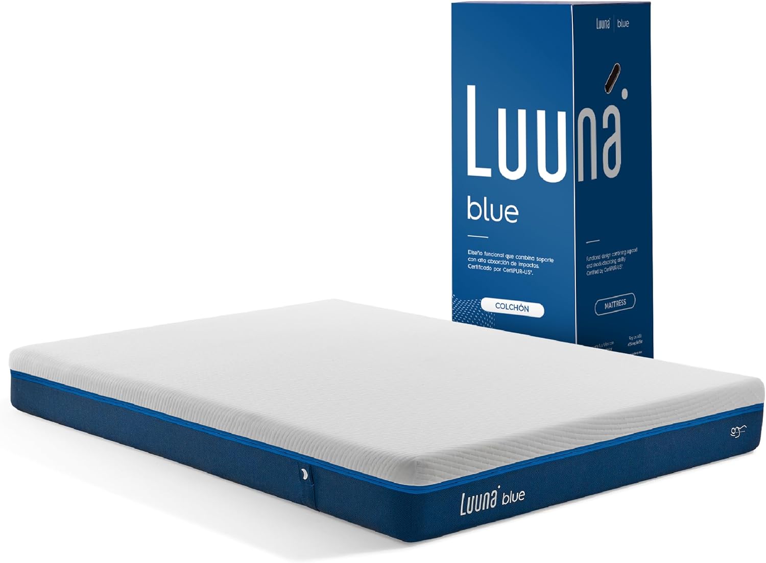 Luuna Colchón Blue Individual, Espumas certificadas, Hecho en México, 3 Capas de Espuma, Memory Foam, Durabilidad, Colchón en Caja
