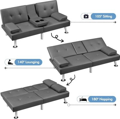 Yaheetech - Sofá Cama Convertible Ajustable, Moderno sillón reclinable de Piel sintética Reversible, sofá Cama Plegable, reposabrazos extraíbles, portavasos, 3 ángulos, Capacidad de 700 Libras, Color