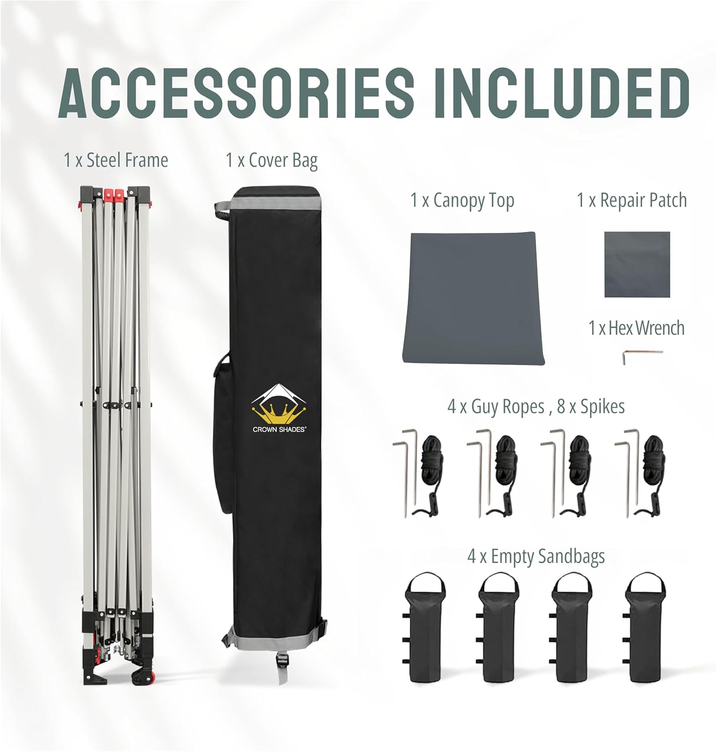 CROWN SHADES - Toldo desplegable de 3.60 x 3.60 metros, toldo patentado de un empuje con bolsa de transporte con ruedas, 8 estacas y 4 cuerdas, negro