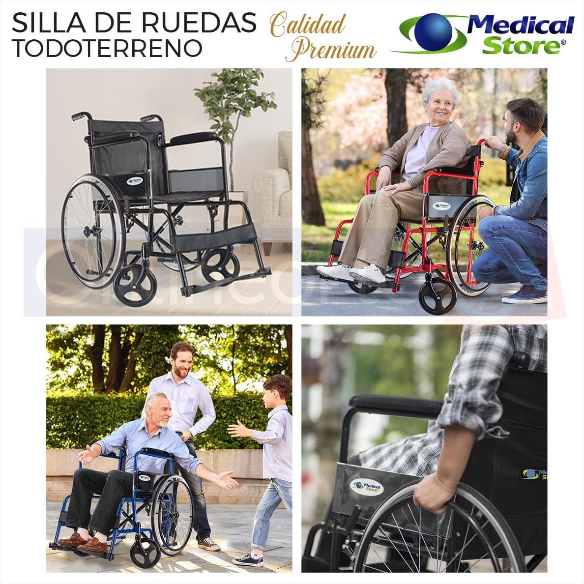MEDICAL STORE Silla de Ruedas, Modelo 809F, Acero Resistente, Descansapies Desmontables, Descansabrazos Fijos Rectos, Asiento y Respaldo de Vinil Alta Resistencia. (ROJO)