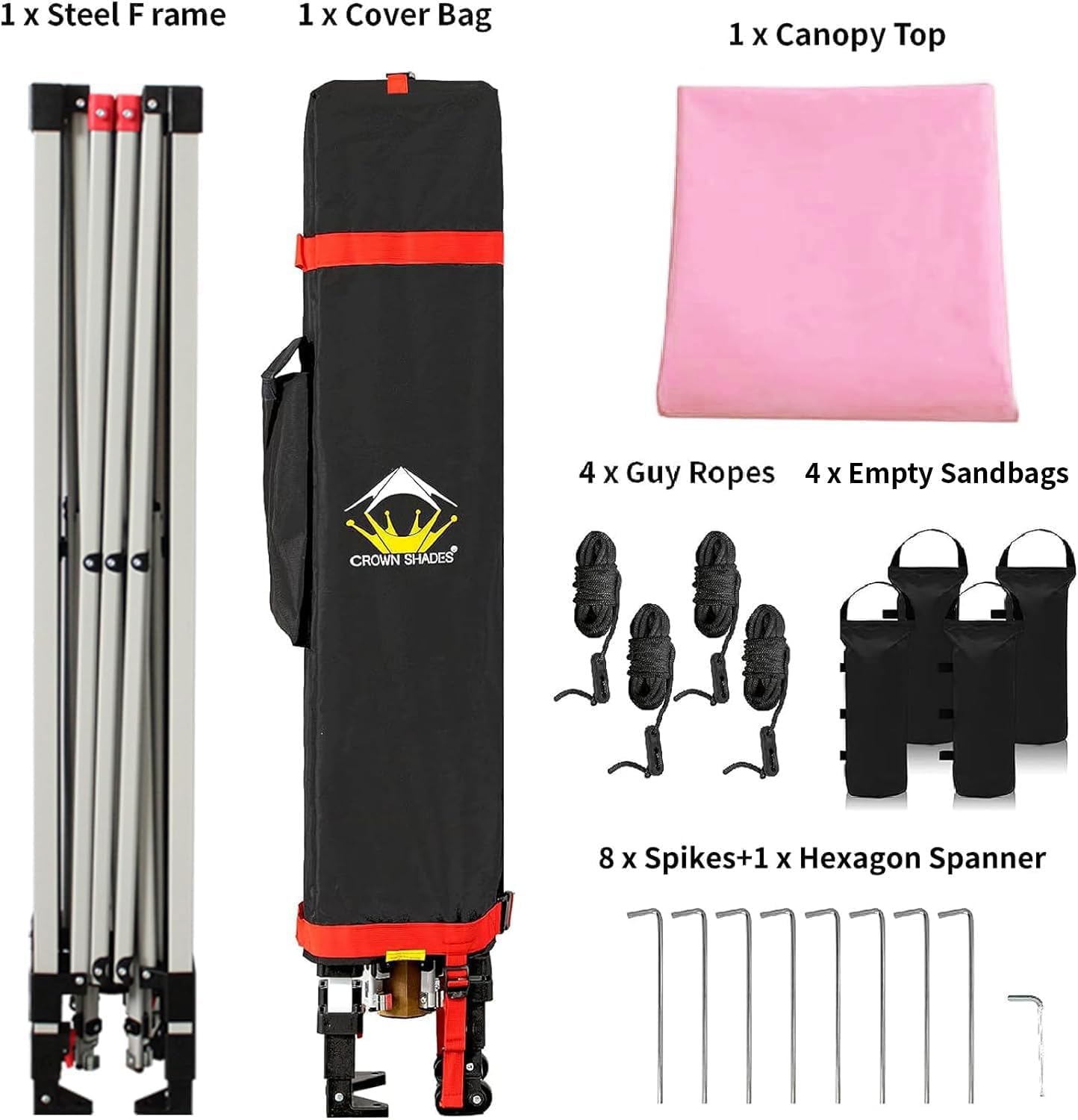 CROWN SHADES - Toldo desplegable de 3.60 x 3.60 metros, toldo patentado de un empuje con bolsa de transporte con ruedas, 8 estacas y 4 cuerdas, negro