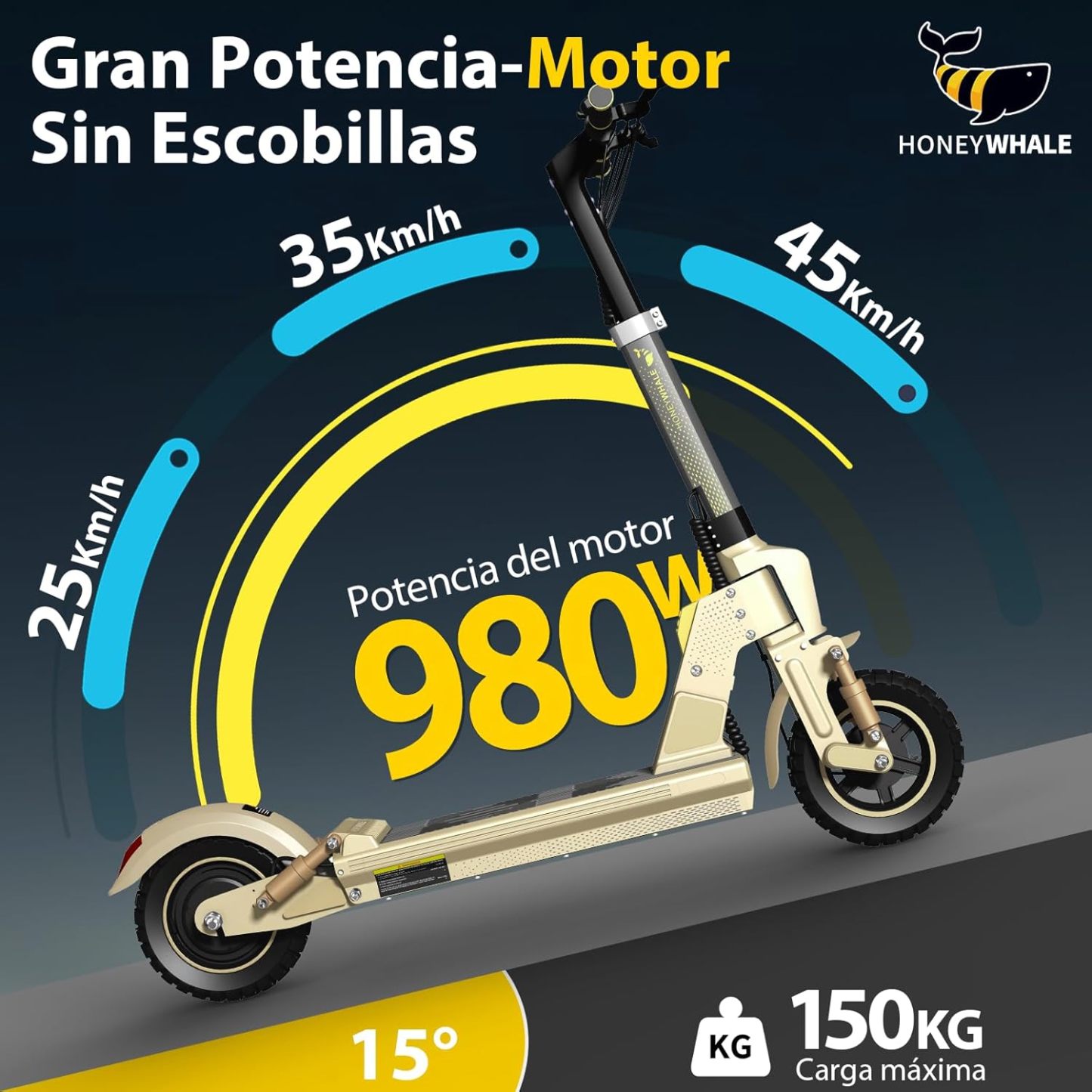 HONEYWHALE C1 Scooter Eléctrico Adulto con Asiento, Patín Eléctrico Plegable con Motor 980W, Velocidad Máxima 45 km/h, Batería 13AH-Autonomía 40km