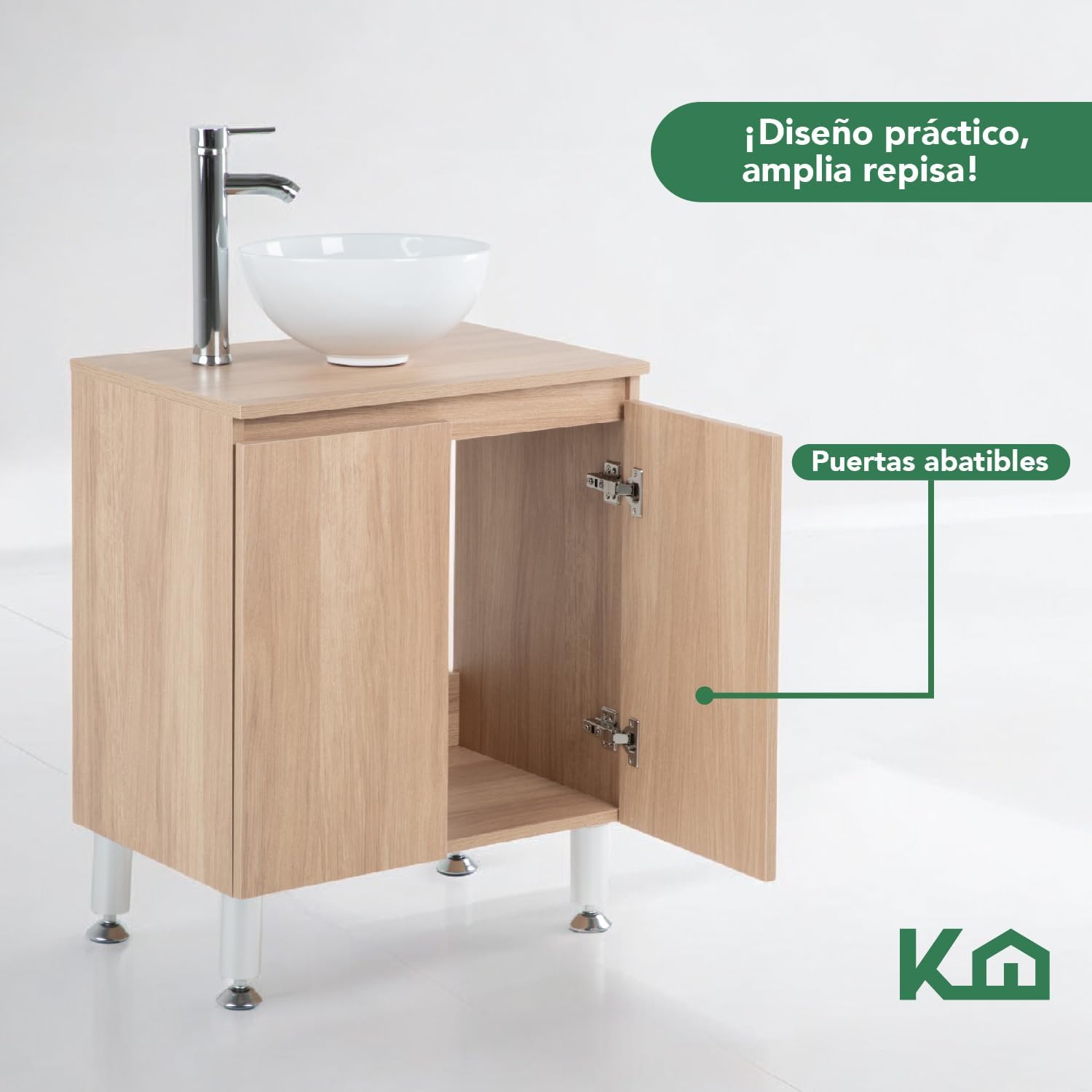 Kingshouse | Gabinete para Baño con Ovalín y Monomando – Mueble de Baño Lavamanos con 2 Cajones – Lavabo – Gabiente Organizador - Color Gris Mate – Fibra de Madera MDF – Lavamanos De Cerámica