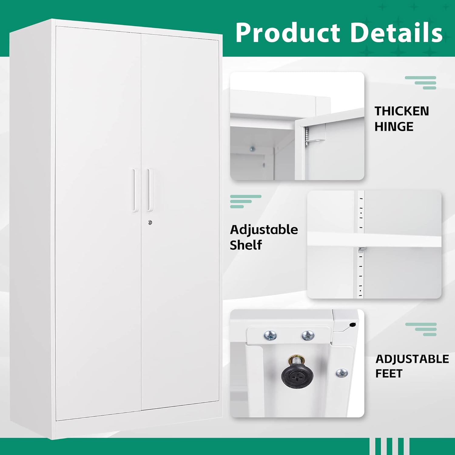 Letaya - Armarios de almacenamiento de metal con puerta de cerradura, armarios de acero, 5 estantes ajustables para el hogar, oficina, almacén (blanco)