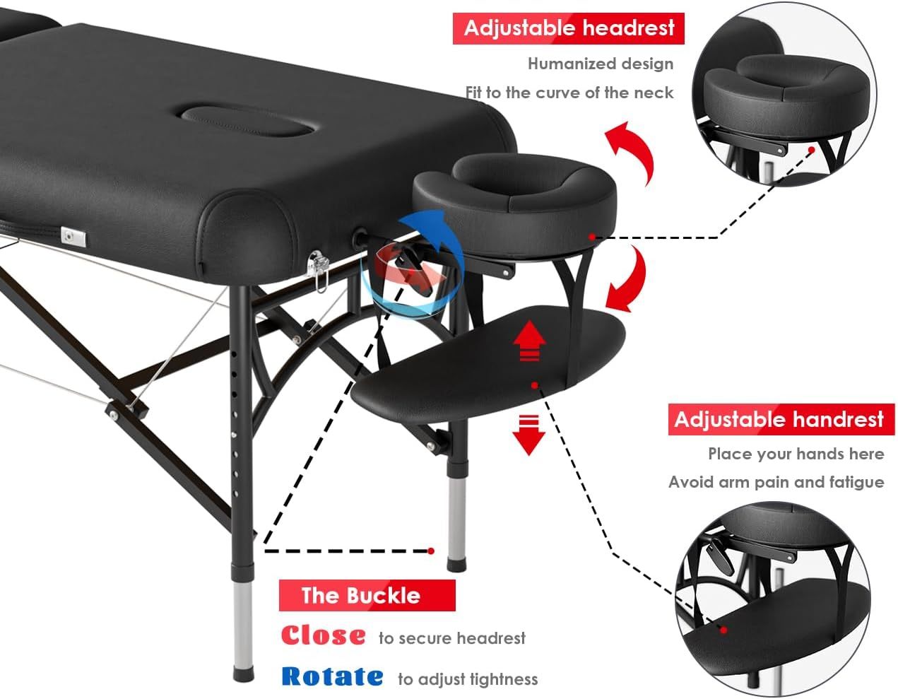 CLORIS - Mesa de masaje profesional de 84 pulgadas, portátil, 2 plegables, ligera, para spa, cama de tatuaje, altura ajustable con bolsa de transporte y pierna de aluminio que soporta hasta 1000