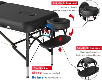 CLORIS - Mesa de masaje profesional de 84 pulgadas, portátil, 2 plegables, ligera, para spa, cama de tatuaje, altura ajustable con bolsa de transporte y pierna de aluminio que soporta hasta 1000