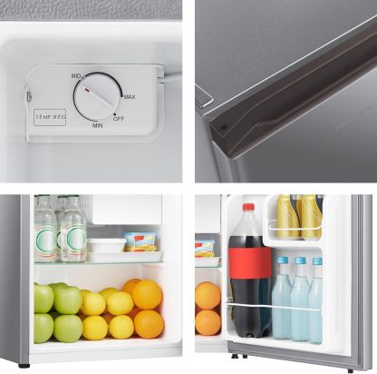 Hisense RR16D6AGX1- Frigobar,1.6 pies cúbicos,Congelador independiente,Termostato ajustable,Estantes para botellas de 2 litros,45x47x50cm(AnchoxLargoxAlto),Gris