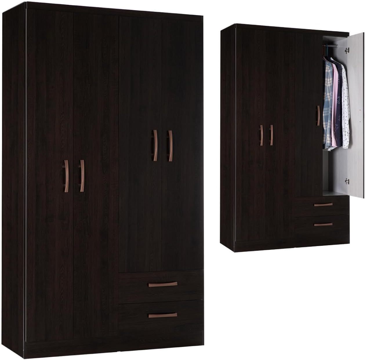 Kingshouse | Ropero De 6 Puertas con 2 Cajones – Color Café – Barra para Colgar – Estructura MDP – Mueble Organizador De Ropa – Armario para Casa, Recámara y Hogar