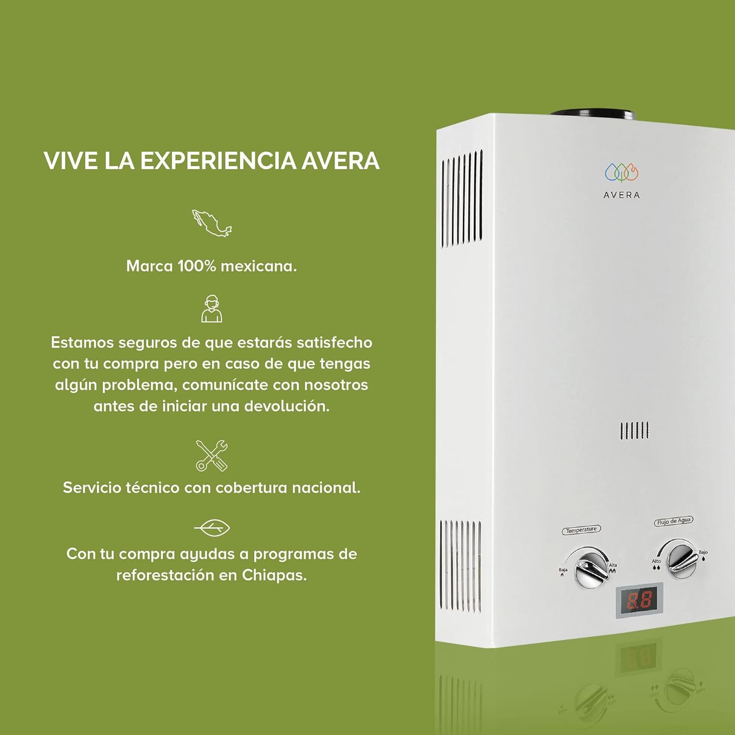AVERA Calentador de Agua Instantaneo para 1 Regadera GAS LP, Perillas Reguladoras, (Ahorra Hasta 80% de Gas y Disfruta de Agua Caliente al Instante), Boiler de Paso, Capacidad 6 Litros/Minuto, C6L