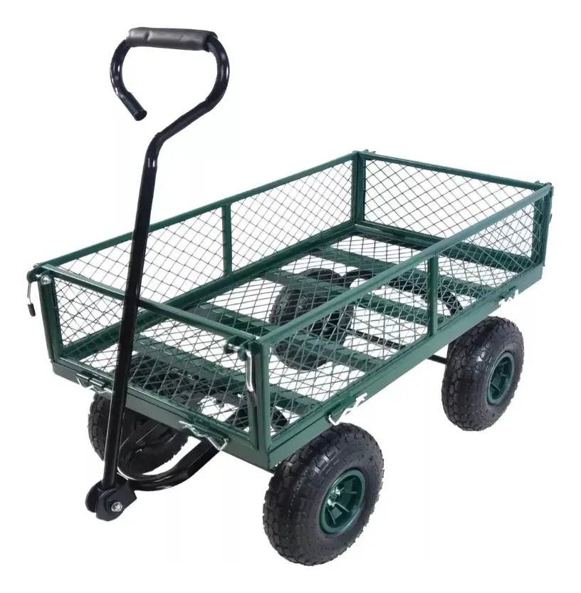 Carro Carrito De Jardín Para Carga Multiusos 400 Kgcarro De Jardín De Cuatro Ruedas Para Exteriores, Con Estructura De Acero Desmontable Lateral, Resistente Y Duradero