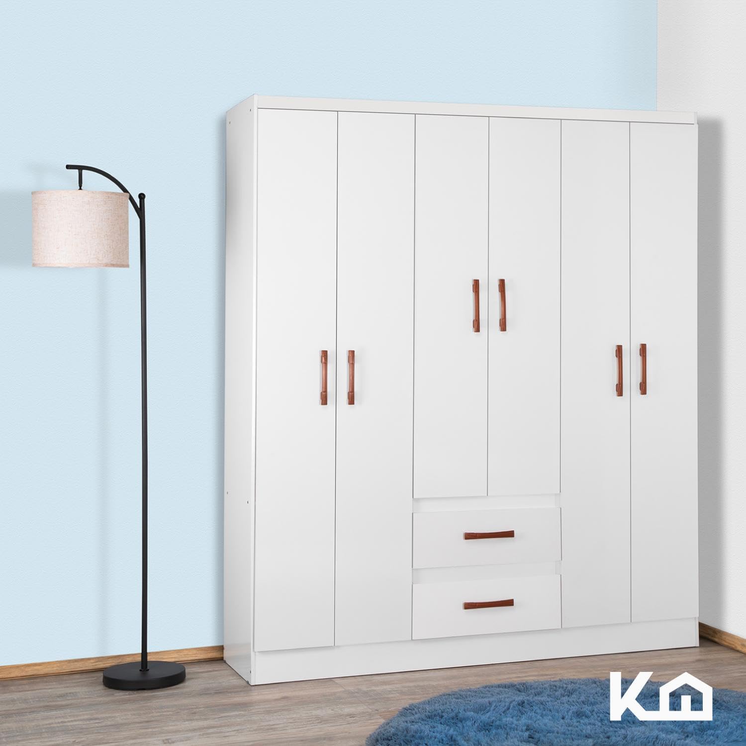 Kingshouse | Ropero De 6 Puertas con 2 Cajones – Color Café – Barra para Colgar – Estructura MDP – Mueble Organizador De Ropa – Armario para Casa, Recámara y Hogar