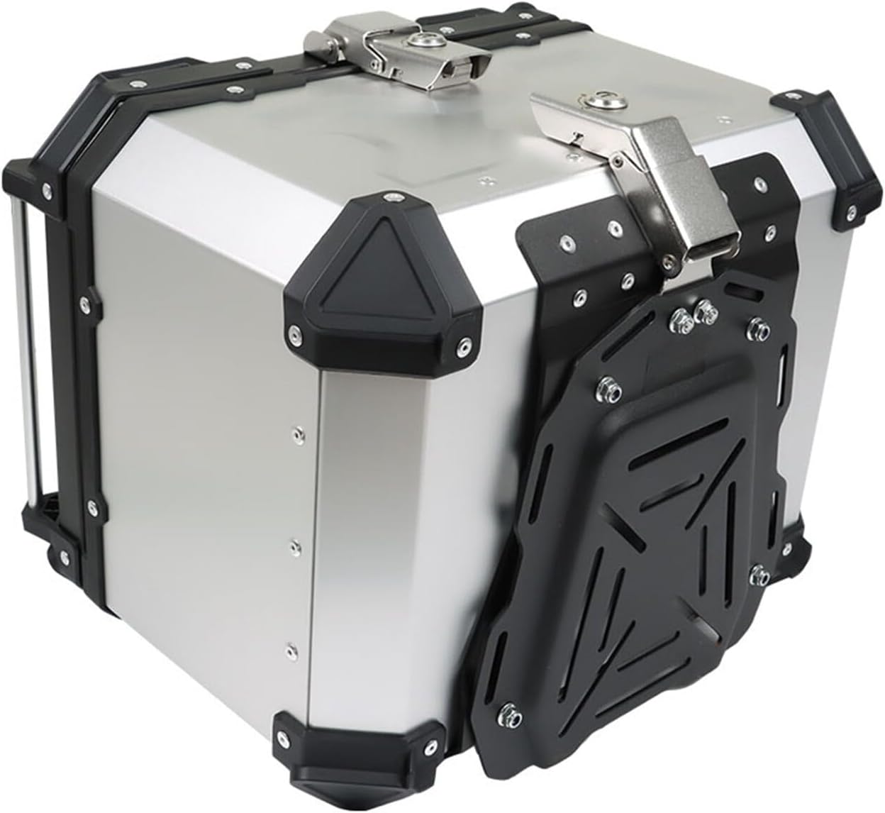 Labwork - Caja trasera para motocicleta de 45 l, con placa de montaje, aleación de aluminio dura, cierre de seguridad contra robo, metal plateado, caja trasera para maletero