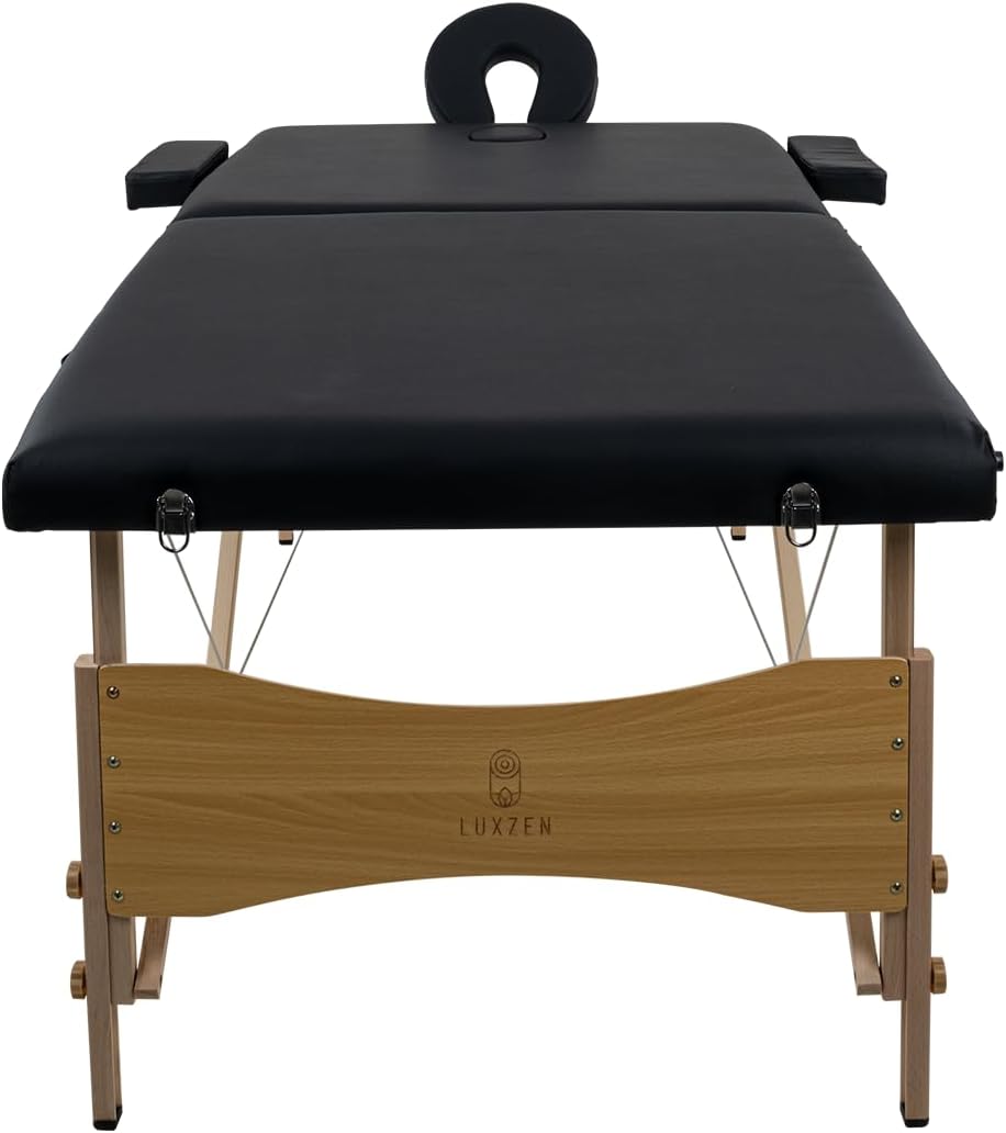 LUXZEN - Cama para Masajes Portatil Plegable Profesional con Estuche y Altura Ajustable Camilla Fisioterapia Ideal para Tatuar SPA Quiropraxia o Facial (Extra Grande 85cm Ancho) (Beige)