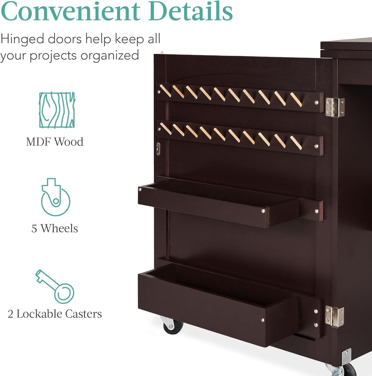 Best Choice Products - Mesa de coser plegable multiusos, estación de manualidades, diseño compacto, ruedas, estantes, almacenamiento, clavijas, puertas magnéticas, pomos de puerta de metal, blanca
