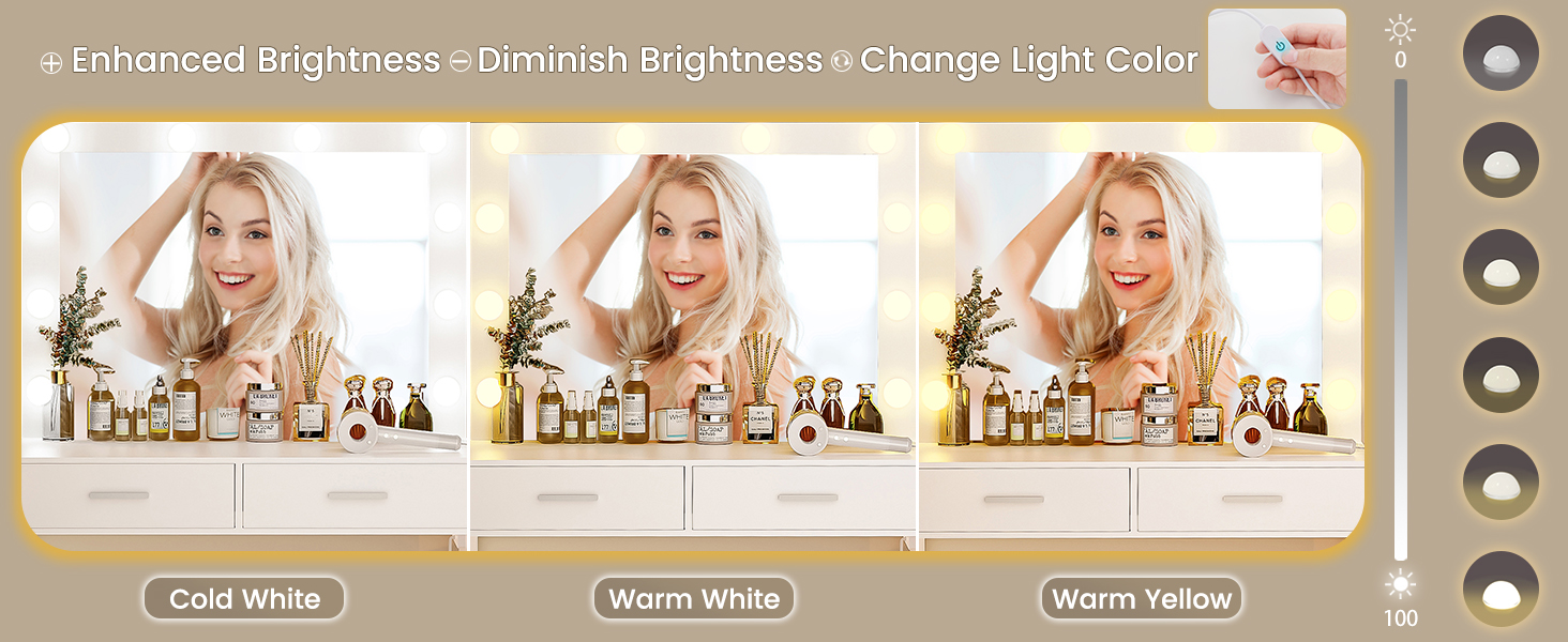 usikey - computadora de cambiador con gran espejo iluminado, cambiador de maquillaje con 10 luces
