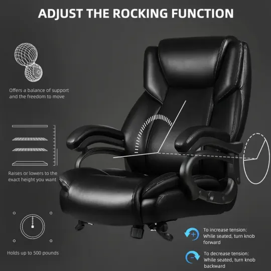 Silla de Oficina Ergonómica de Tamaño Grande 500lbs de Alta Resistencia - Asiento Ejecutivo de Respaldo Alto con Soporte Lumbar, Ruedas de Goma Silenciosas y Diseño Alto y Ancho para Alivio del Dolor de Espalda Baja