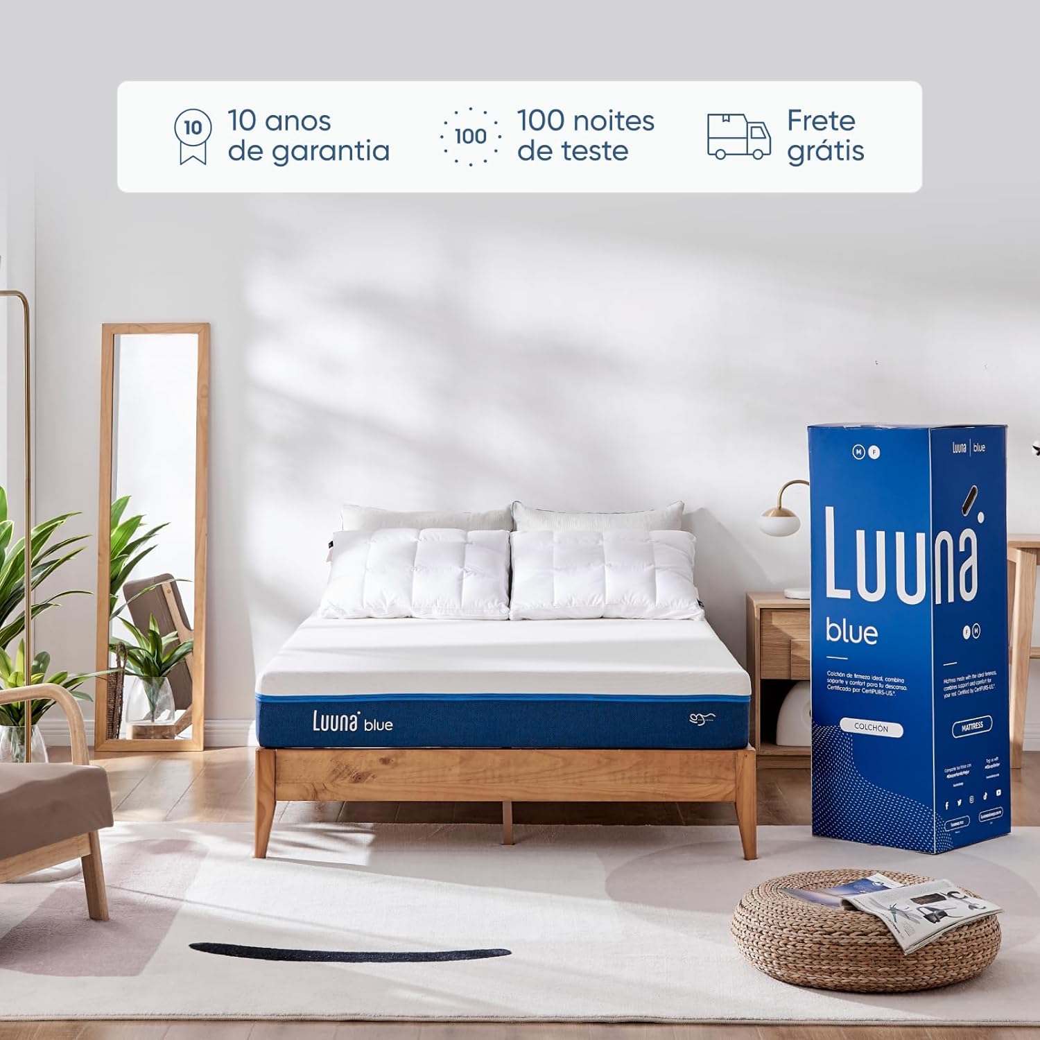Luuna Colchón Blue Individual, Espumas certificadas, Hecho en México, 3 Capas de Espuma, Memory Foam, Durabilidad, Colchón en Caja-almohada