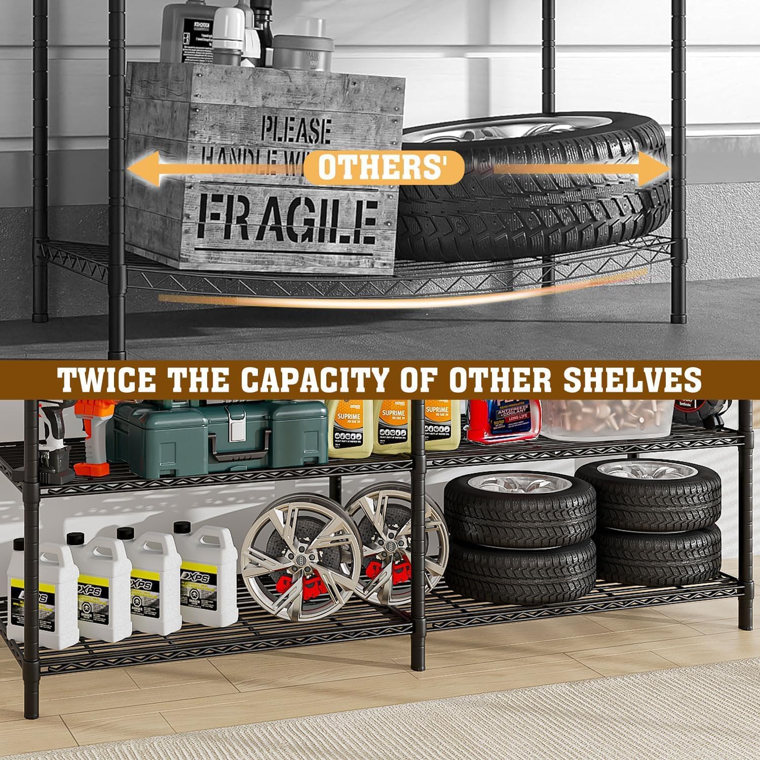 Uptyia Estante de Almacenamiento de 5 Niveles,Metálico y Ajustable,Gran Capacidad de 500KG,Estante Organizador para Cocina,Garaje,Supermercado,Negro 69" W x 72.5" H x 15.75" D