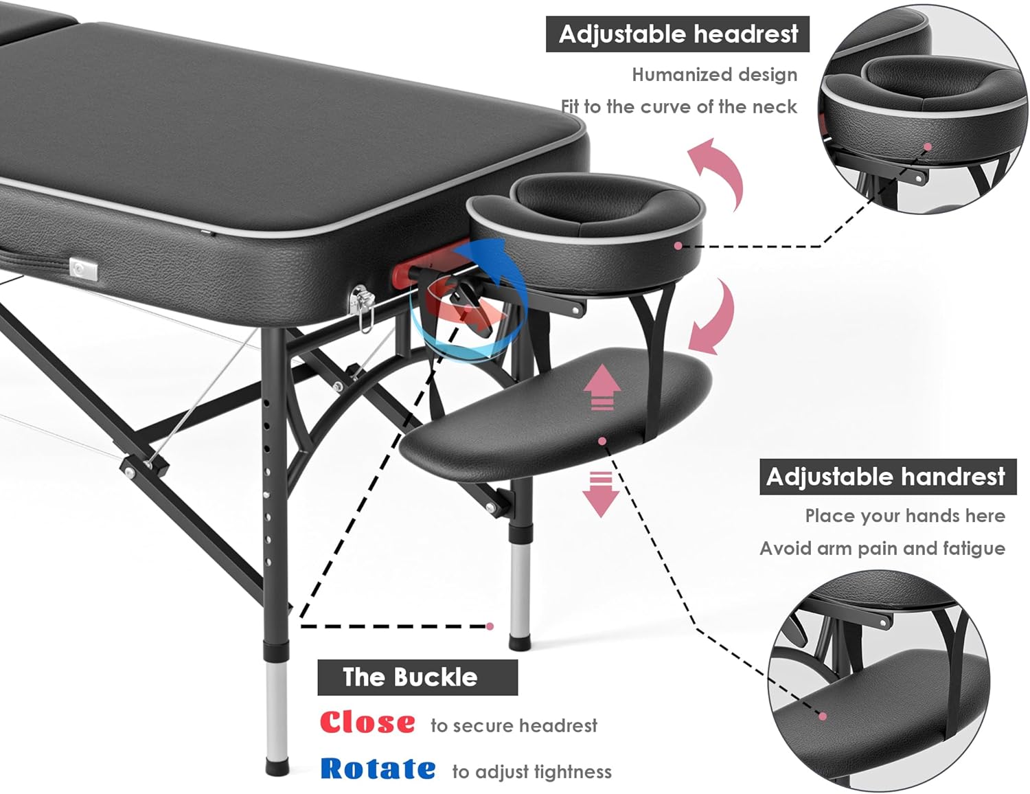 CLORIS - Mesa de masaje profesional de 84 pulgadas, portátil, 2 plegables, ligera, para spa, cama de tatuaje, altura ajustable con bolsa de transporte y pierna de aluminio que soporta hasta 1000