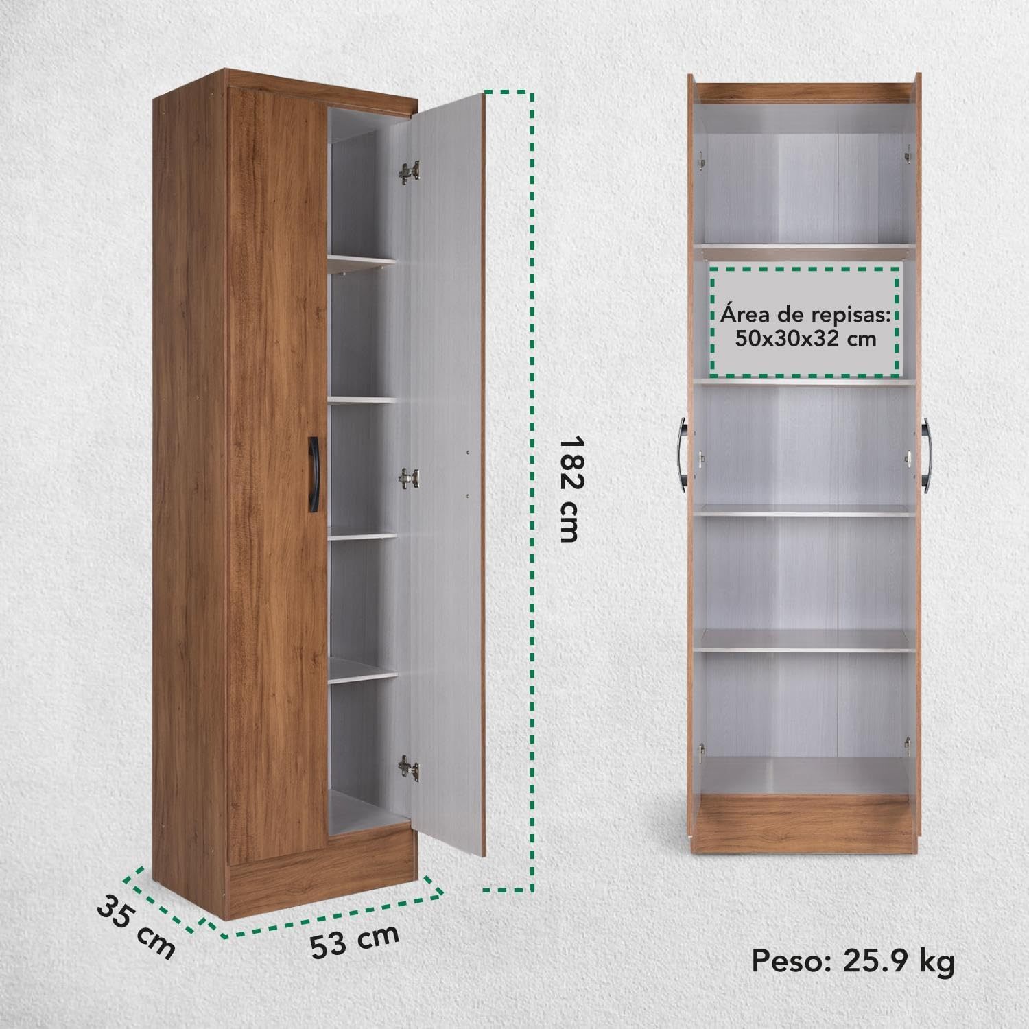 Kingshouse | Ropero De 6 Puertas con 2 Cajones – Color Café – Barra para Colgar – Estructura MDP – Mueble Organizador De Ropa – Armario para Casa, Recámara y Hogar