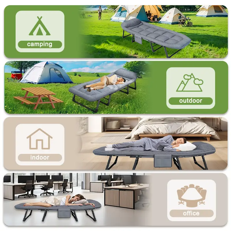 1 pza. Camas plegables para adultos, con 6 posiciones ajustables, soporta 550 libras, cama port&aacute;til y plegable con colch&oacute;n de 3 cm y almohada de 4, marco resistente para acampar, viajar, habitaci&oacute;n, oficina detalles 7