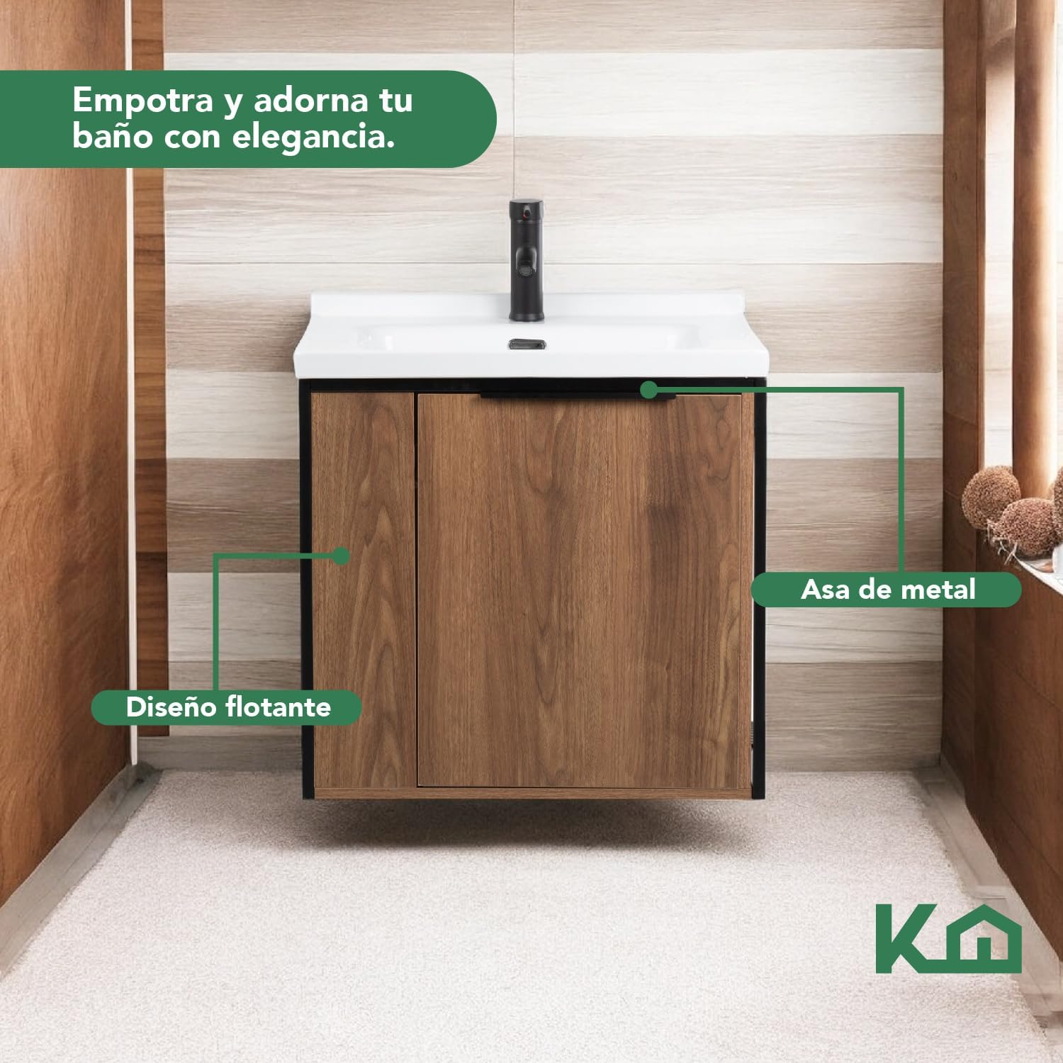 Kingshouse | Gabinete para Baño con Ovalín y Monomando – Mueble de Baño Lavamanos con 2 Cajones – Lavabo – Gabiente Organizador - Color Gris Mate – Fibra de Madera MDF – Lavamanos De Cerámica