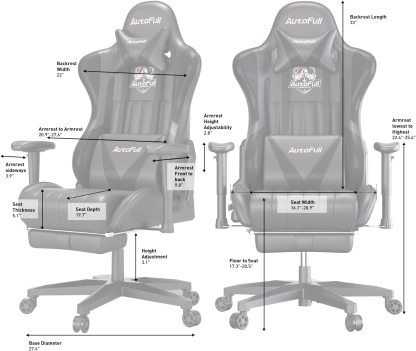 AutoFull Silla Gaming Ergonómica Silla de Oficina Silla Gamer Cuero de PU Silla de Escritorio,Altura e inclinación Ajustables,Soporte Lumbar y reposapiés,Negro