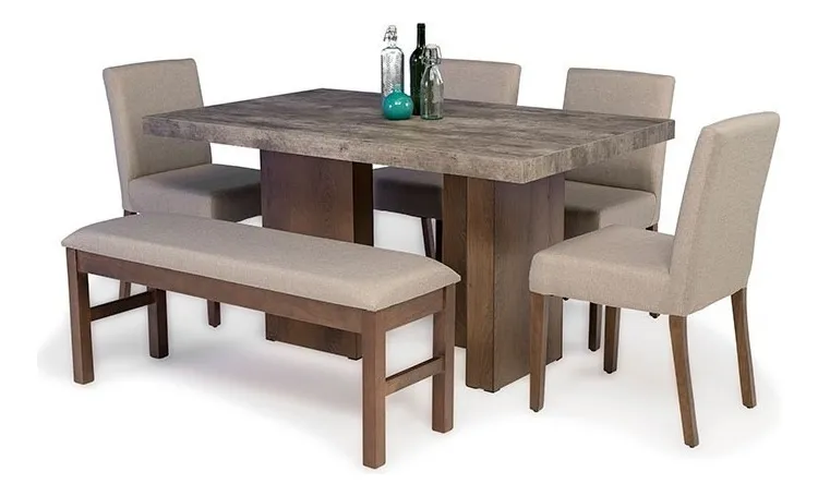 Comedor Calabria Con 4 Sillas Y 1 Banca Mobelo Beige